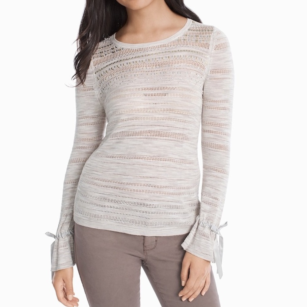 NWT WHBM TIE SLEEVE EMBELLISHED PULLOVER S…